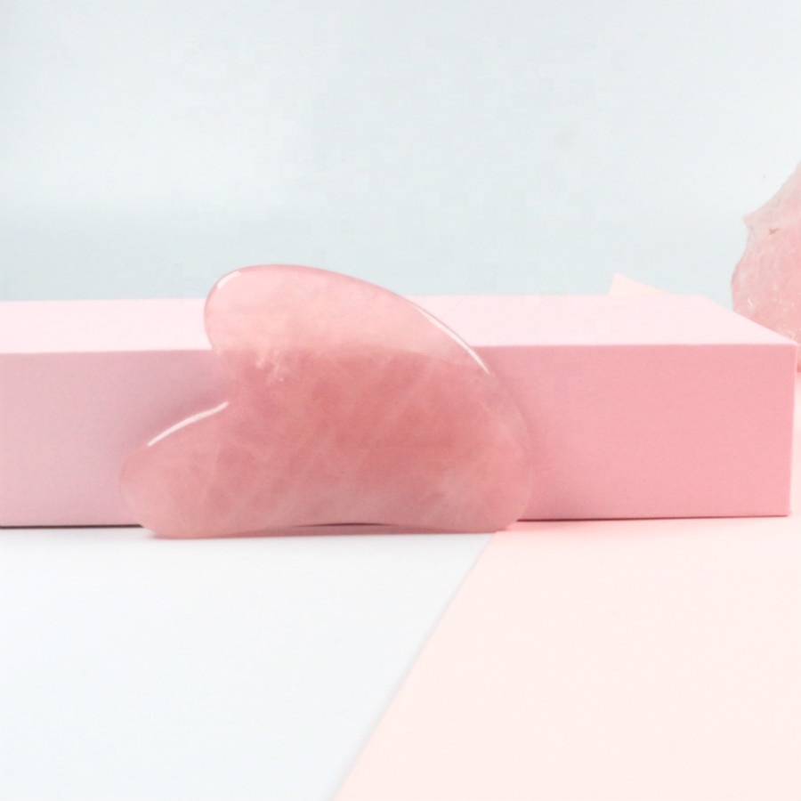 100% natural heated heart shape board body jade rose quartz gua sha tool set for face