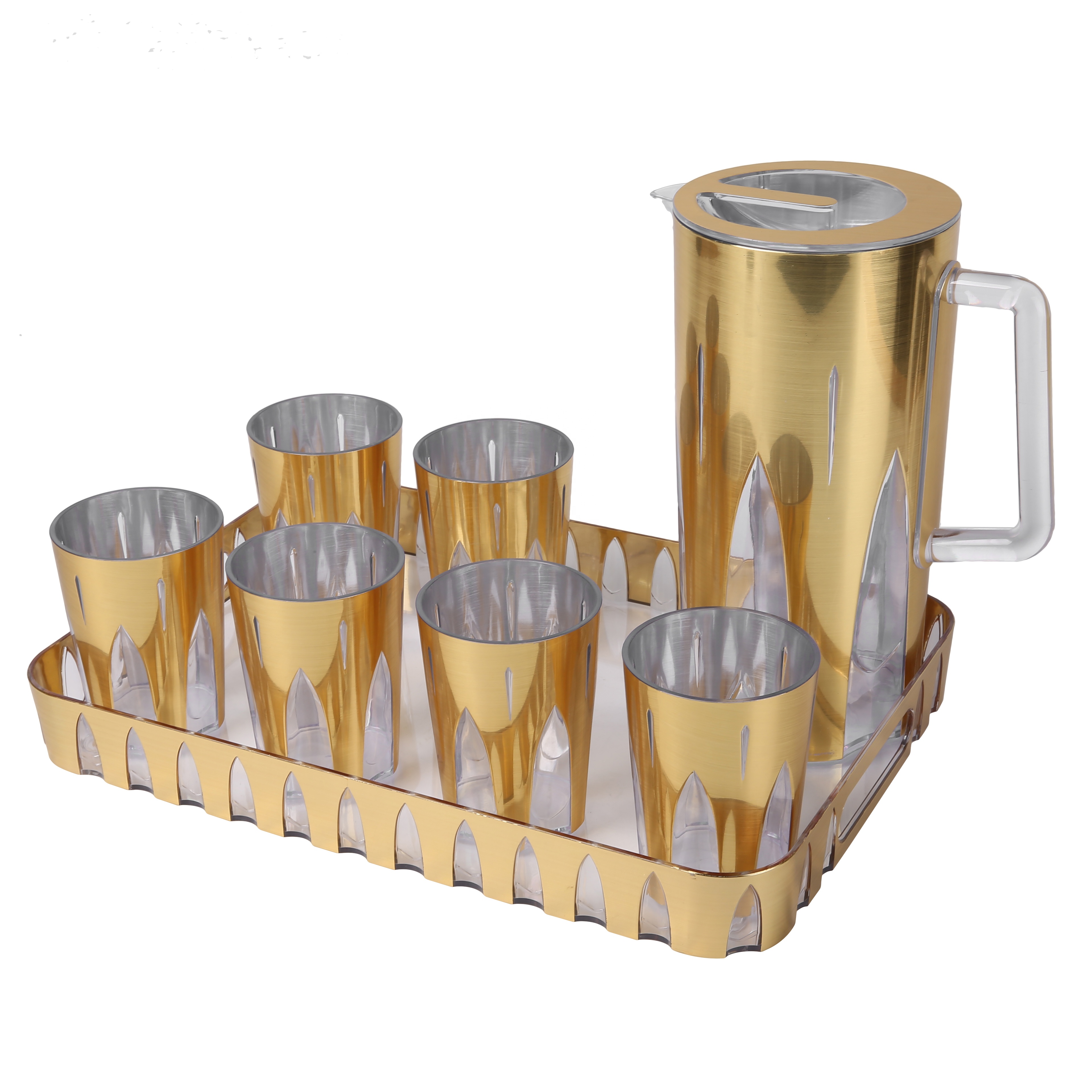 Gold Plated Glossy Water Jug Transparent PS Plastic Daily Life Use Water Jug With Cup