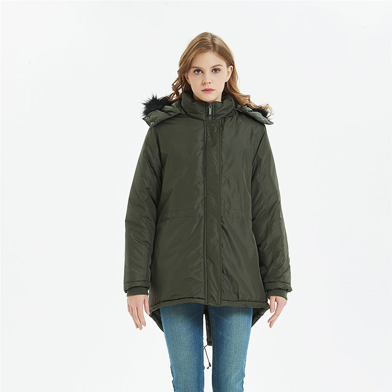 Nylon Puffer Down Jacket With Custom Logo Hooded Winter Black Plain Detachable Vegan Fur Long Padded Women Puffer Jacket