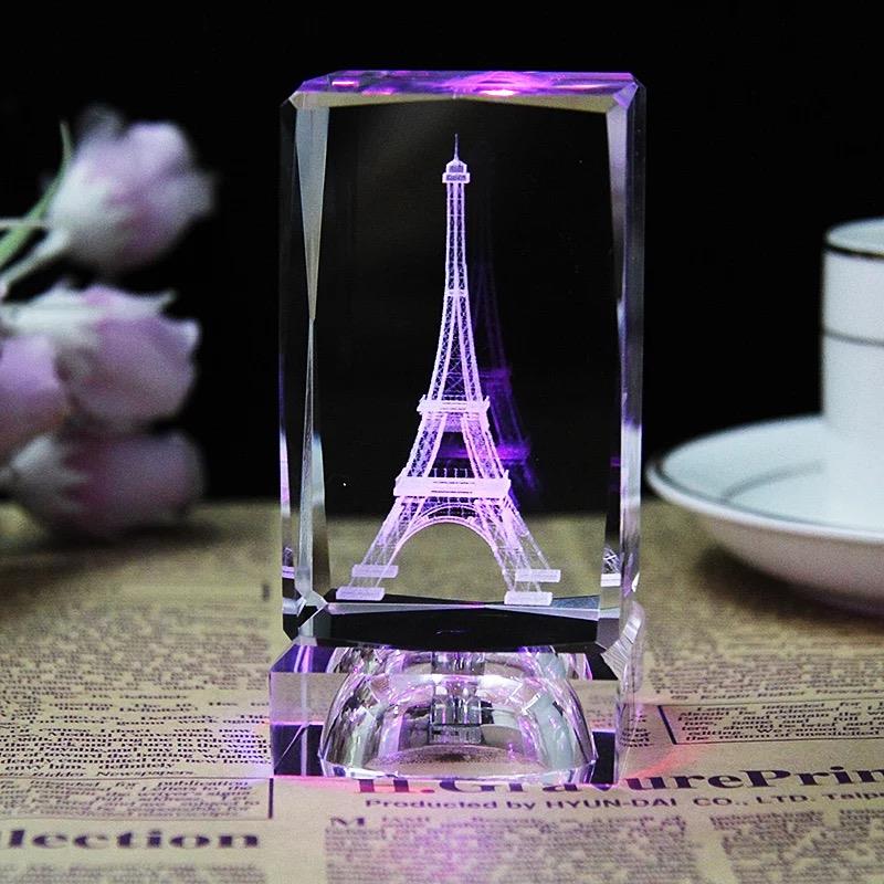 Crystal Love Cube 3D Building Image Etched with UV Printing Laser Engraved Glass Memorial Anniversary Gifts Polished Technique