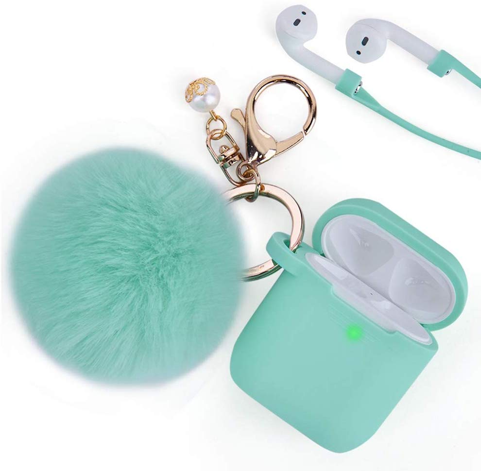 Hot sales custom case for apple airpods Cute Fur Ball case with Keychain For Airpods pink case