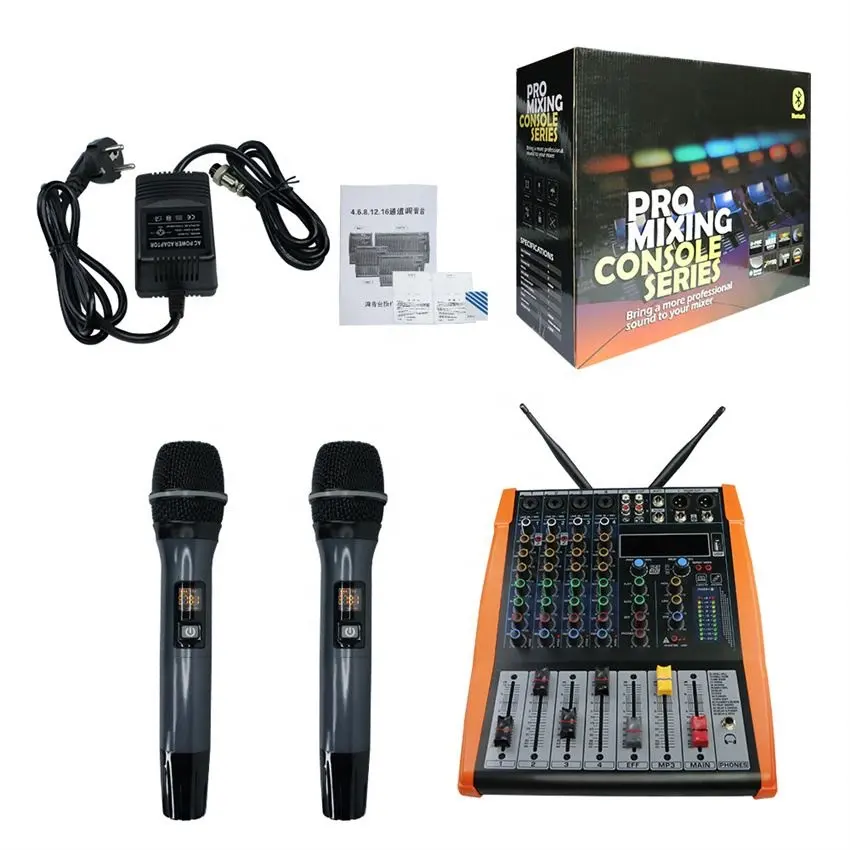 Professional Digital Audio Sound Mixer With Dual Wireless Handheld Microphone For Ktv Karaoke Recording