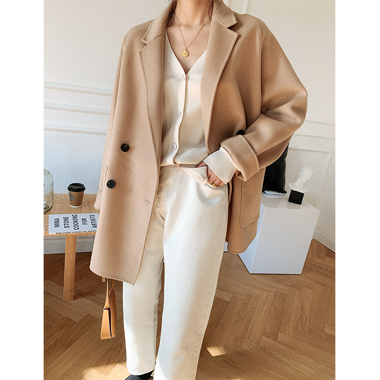 High-End Craftsmanship Tight Fabric Elegant Quality Slim Fit Women Wool Overcoats