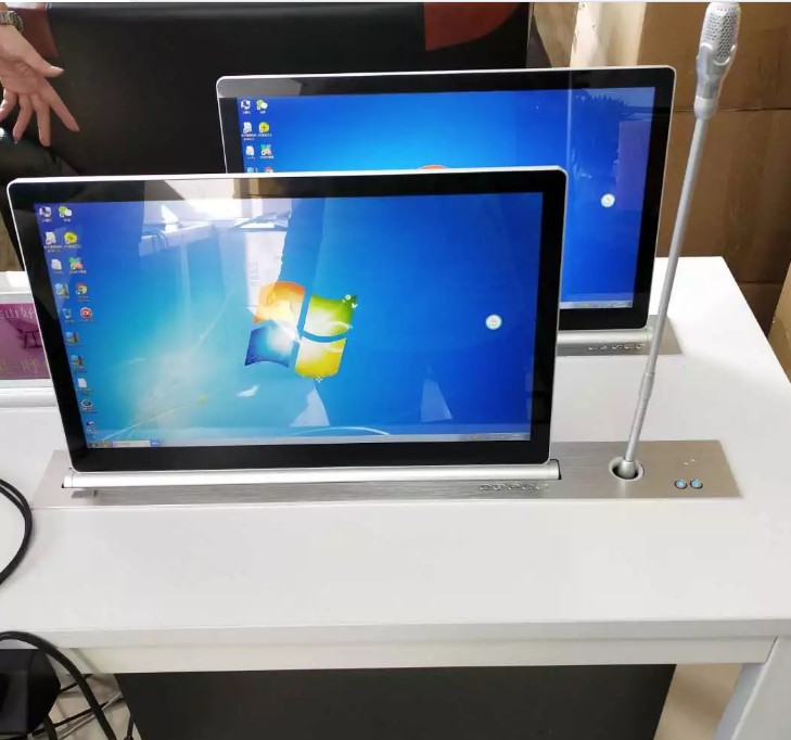Motorised Touch Audio Conference System /Video Conferencing Equipment LCD monitor lift Voting for Meeting Table Project Solution