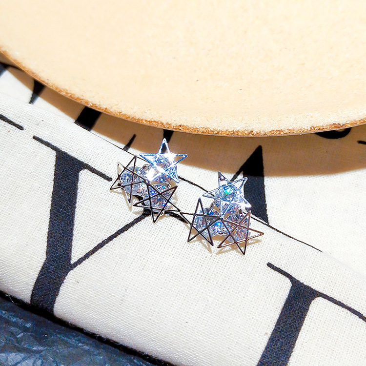 Jewelry 925 silver needle five pointed star Zircon Earrings