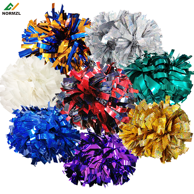 Normzl wholesale custom 4 6 inch cheer glitter pom holographic mix metallic solid color cheerleading pom poms