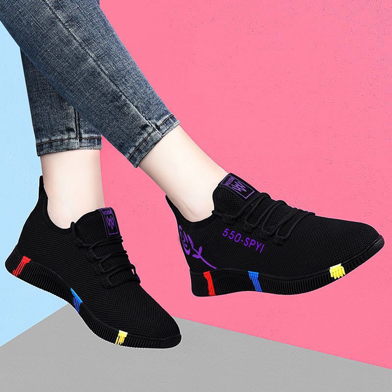 New Design Custom Logo Women Thicken Soles Lace Up Flowers Printed Outdoor Casual Walking Shoes