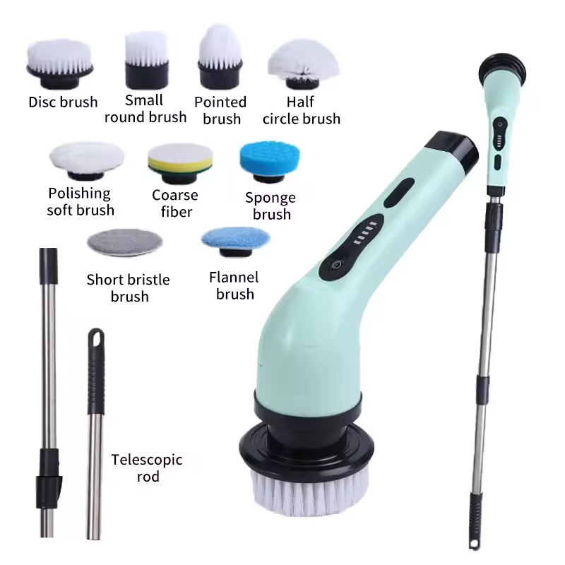 3/6/9 Replaceable Brush Head Power Cordless Electric Cleaning Brush With Adjustable Long Handle Electric Spin Scrubber