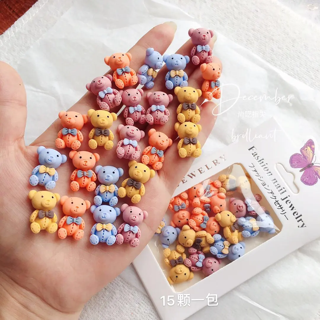Nail Art Cute Animals Charm Gummy Bear Nail Art Decoration Strawberry Cheery Mixed Manicure Kawaii 3D Resin Pendant Charms