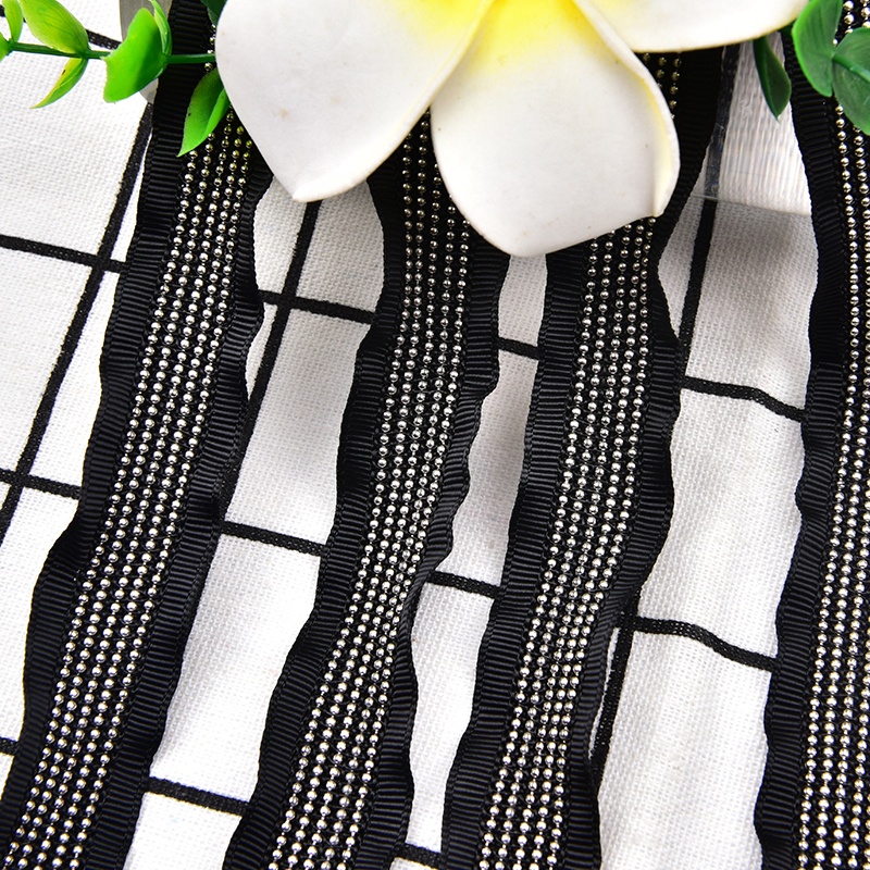 2.3cm wide 5 rows copper bead chain with black lace barcode ribbon sewing clothing curtain trimming accessories DIY decoration