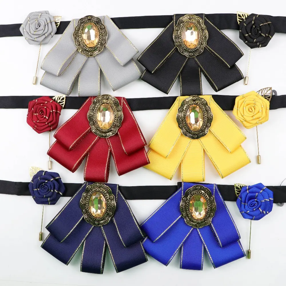 Woman Shiny Bowtie Brooch Pin Set Fashion Pretty Ribbon Solid Color Breastpin Butterfly Bowknot Bow Tie