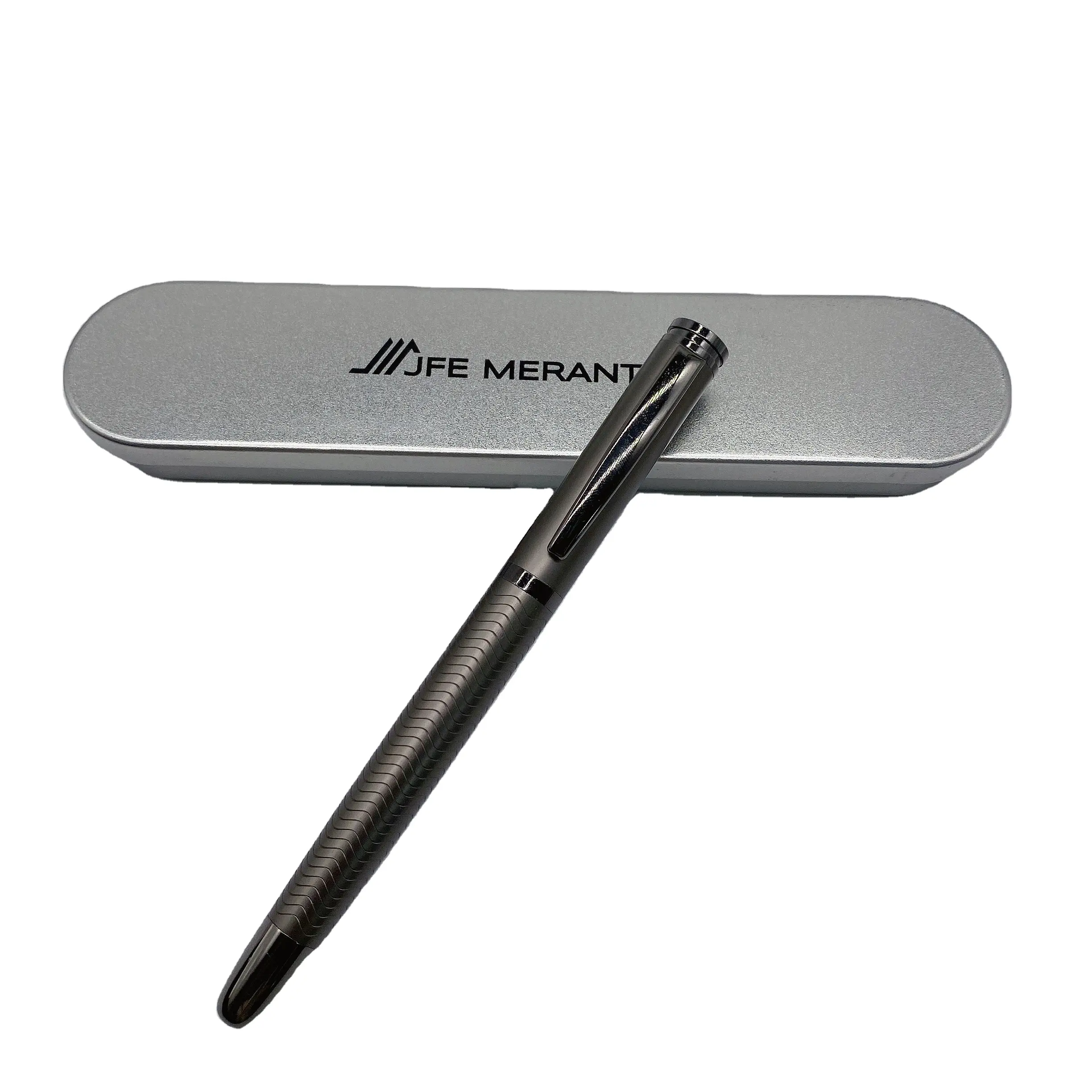 matte black fountain pen in metal tin box high quality fountain pen with engraved logo smoothing wrinting ink