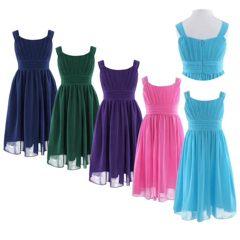 Kids Girls Sleeveless Back Zipper Pleated Chiffon Flower Girl Dress Princess Pageant Wedding Bridesmaid Birthday Party Dress