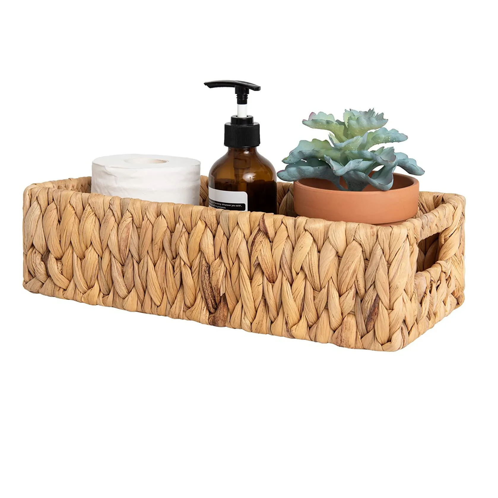 Direct selling rectangle hand-woven Water Hyacinth Wicker Storage rattan Baskets for sundries