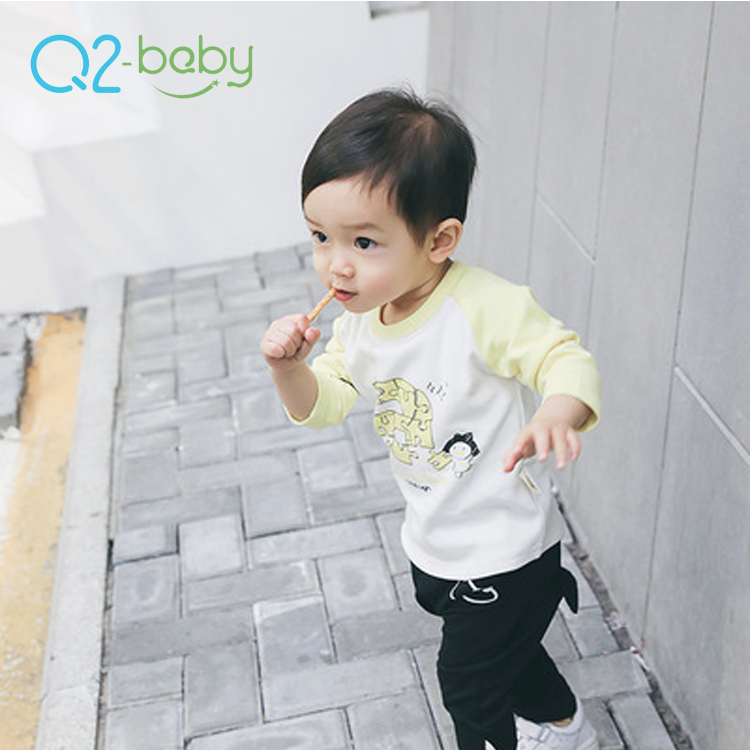 Q2-baby Экспортная продукция, модные футболки без воротника для новорожденных мальчиков и девочек