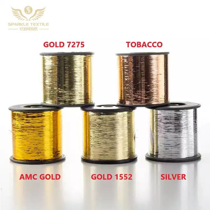 Factory Wholesale High Quality Gold Silver Tobacco Flat Lurex Knitting M Type Metallic Yarn For Pakistan Market