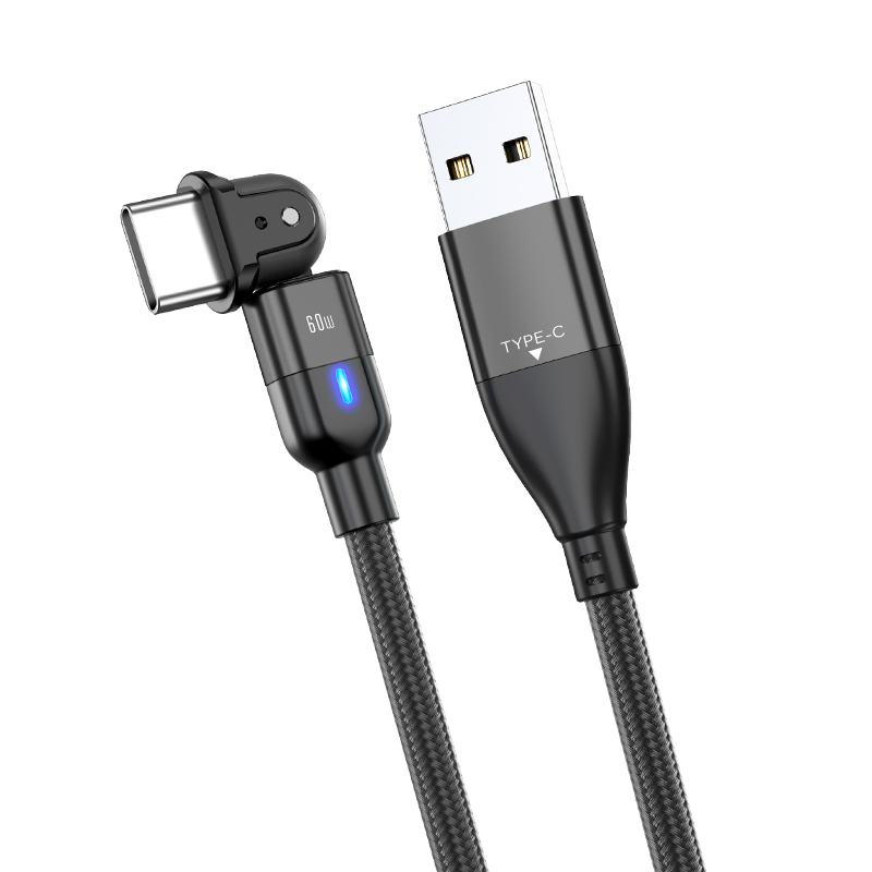 2021 New 180 Rotating Charger Cable PD 60W 18W USB Data Cable USB C to Type C Charging Cable for Laptop Mobile Phone