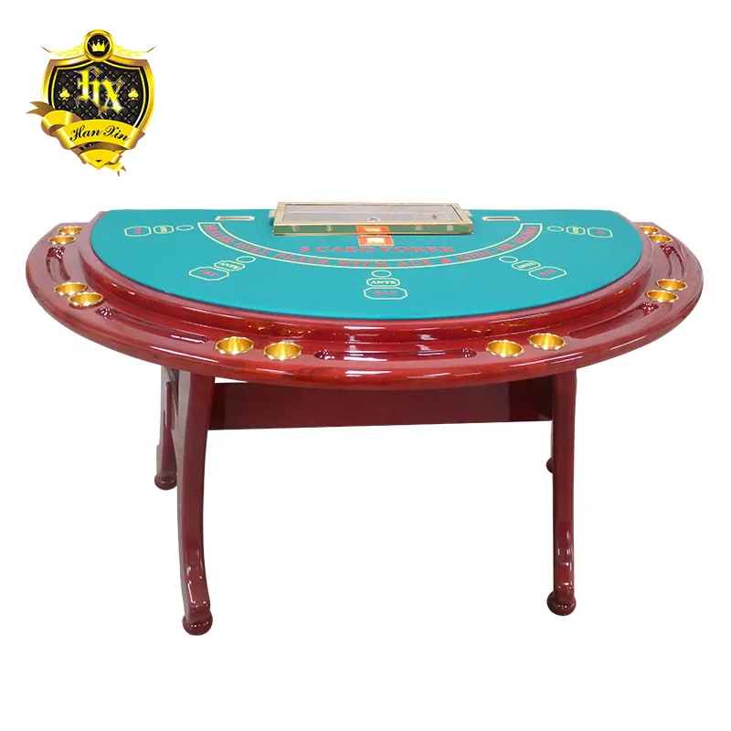 Professional Wood Leg Semi-round Blackjack Poker Table With Chip Holder