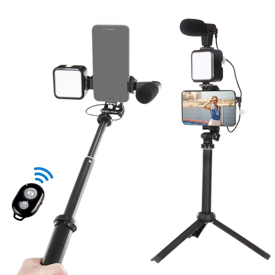 New Arrival live set fill light selfie stick tripod with microphone selfie stick foldable live selfie stick for mobile phone