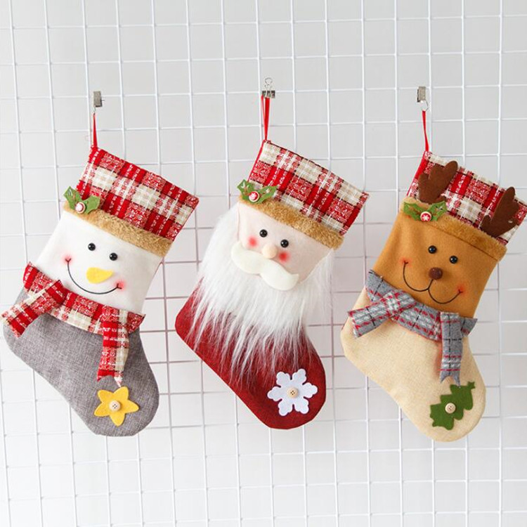 Christmas Decoration Supplies Linen Fabric Flaxen Color Christmas Stocking