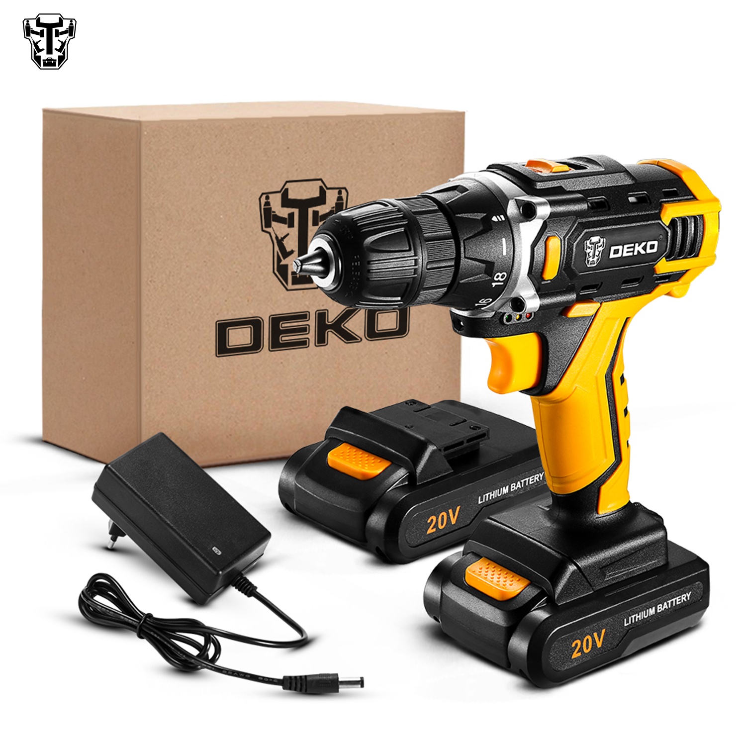 DEKO DKCD20FU SET2 Sharker Аккумуляторная дрель отвертка мини беспроводной мощности Светодиодный драйвер постоянного тока литий-ионный аккумулятор 18 + 1 настроек