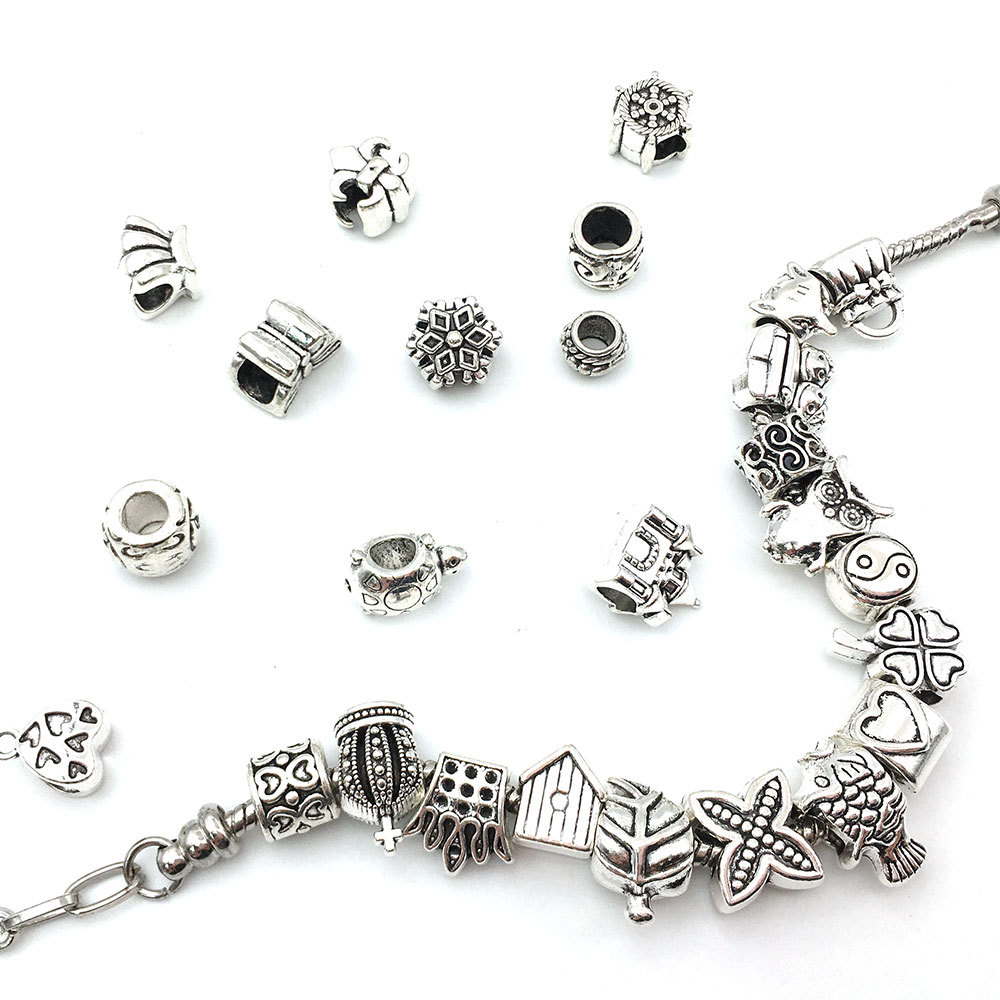 50pcs/Pack High Quality Jewelry DIY Accessories Vintage Silver Plated Metal Big Hole Beads for Bracelets Necklace