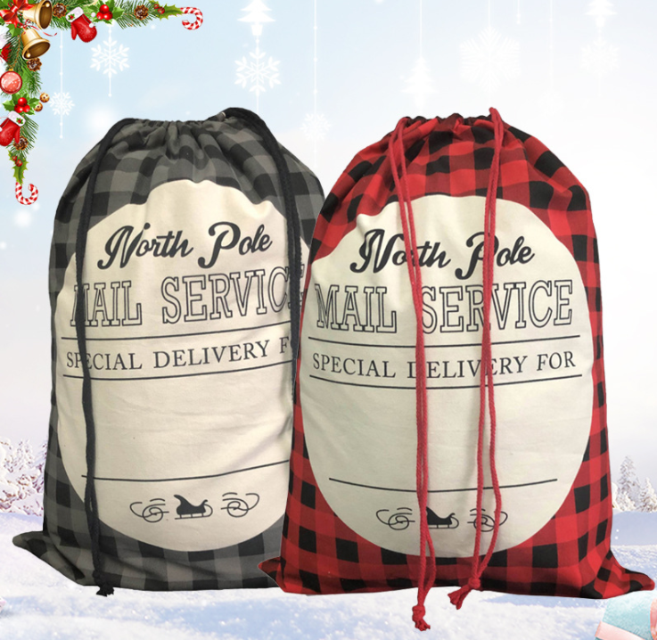 Wholesale Custom Logo Santa And Deers Printing Christmas Gift Drawstring Bag Cotton