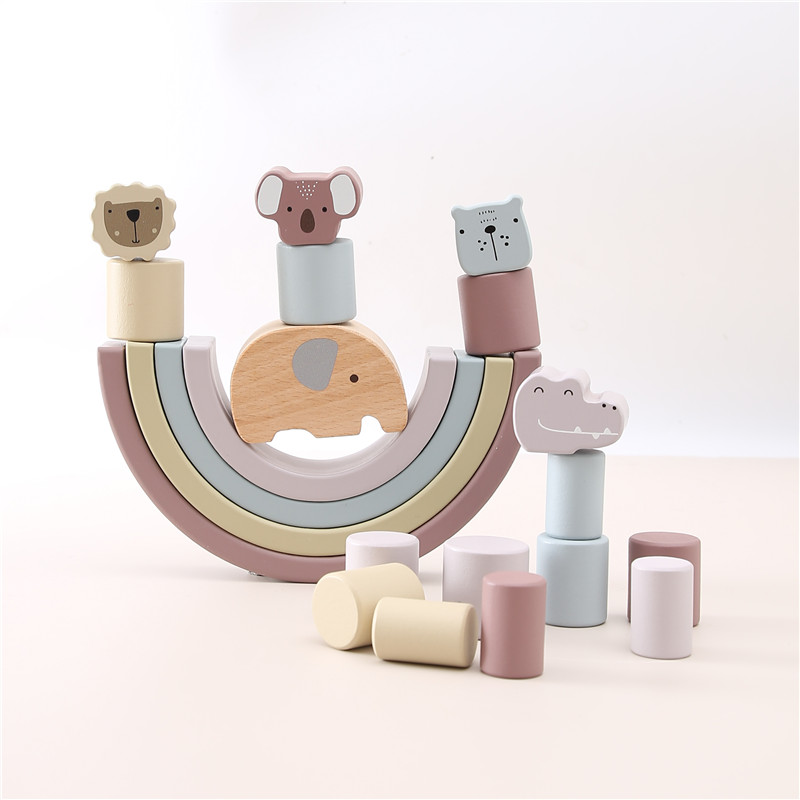 Develop Fine Motor Skills Elephant Animal Balance Wooden Block Toy Montessori Sensory Training Baby Stacking Toys