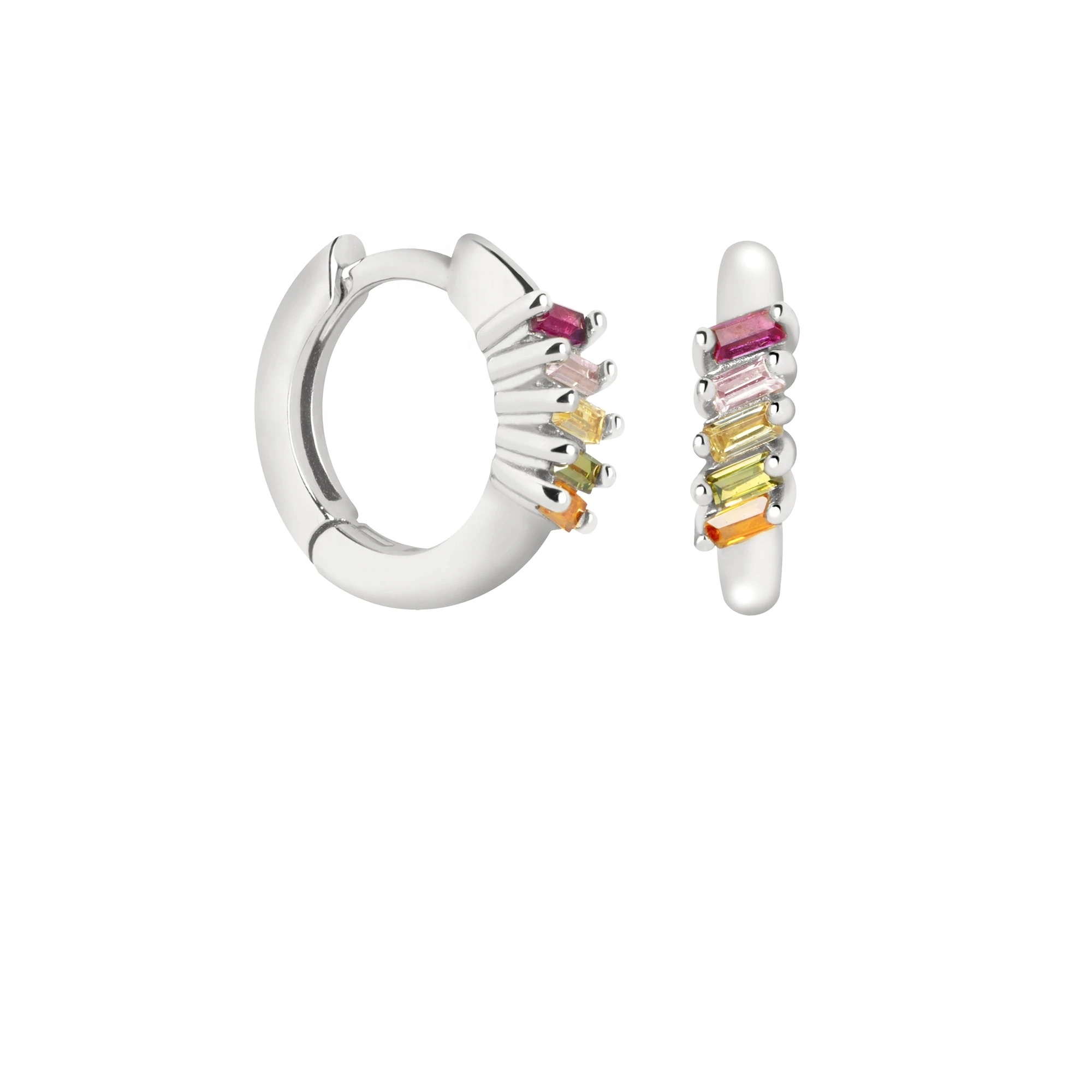 14K Gold Earrings Multicolor Diamond Hugging Hoops In 925 Sterling Silver