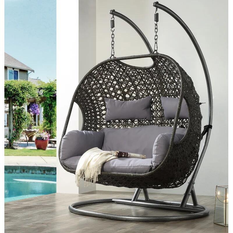 Encase Egg Swing Patio White Cushion Hanging Chair Outdoor Furniture Patio Swings