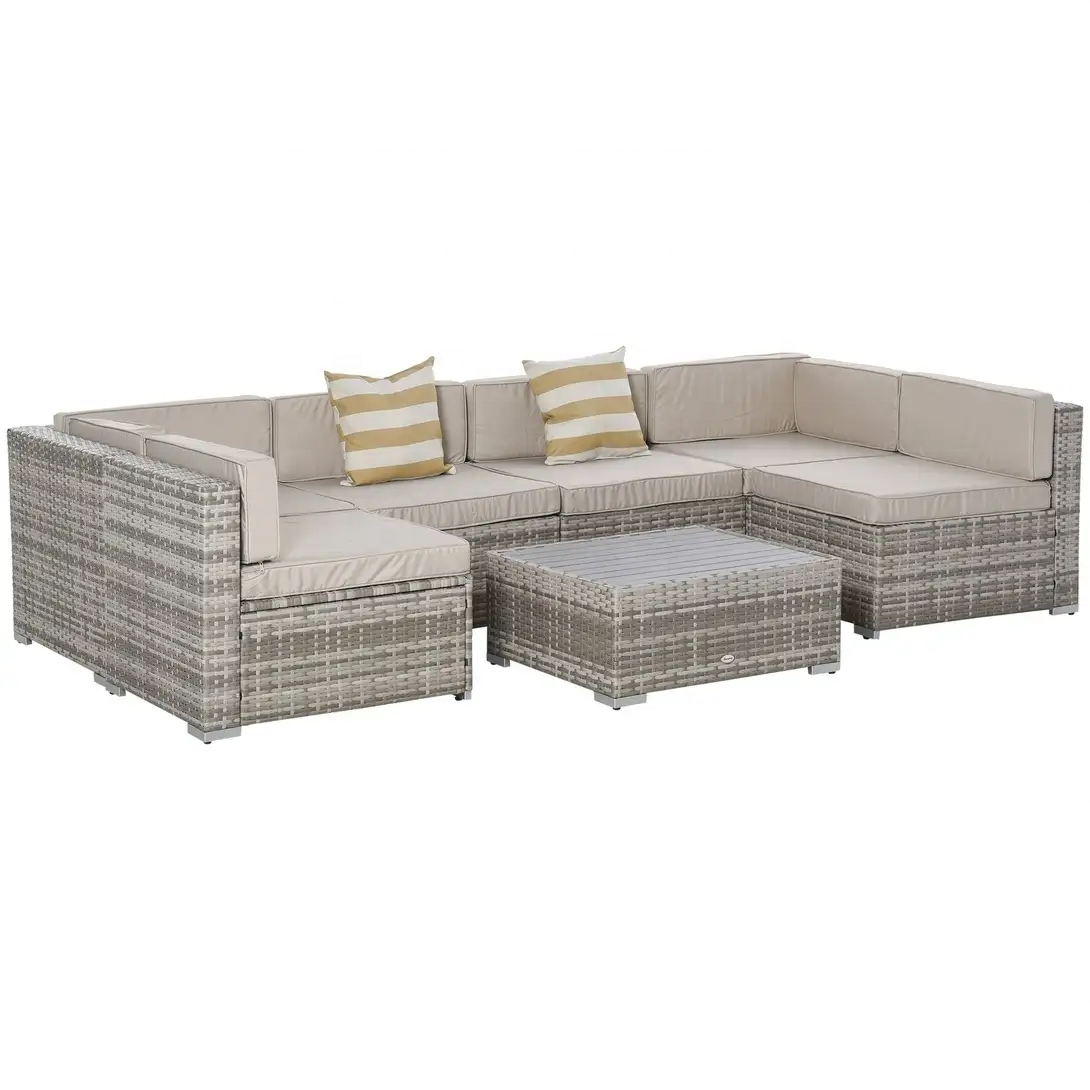 Europe Fairy Wicker Rattan Outdoor Garden Lounge Dining Table Patio Sectional Sofa Furniture Set with Coffee Table & Chairs