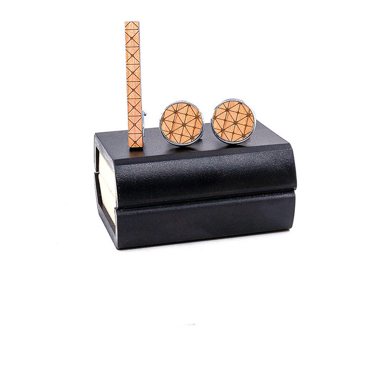 High quality Wood cufflinks Men's Cufflinks Tie Clip Set With Box Package