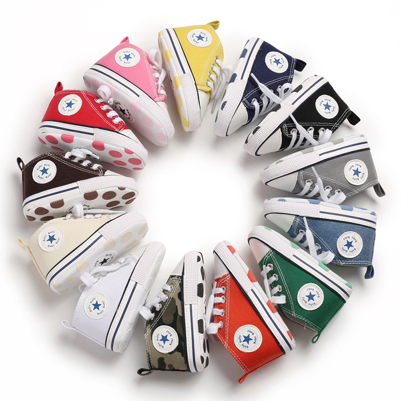 2021 Hot Selling New Cool Fashion Children's Shoes Unisex Lace Up Casual Girls And Boys Canvas Pre Walker Baby Soft Soled Shoes