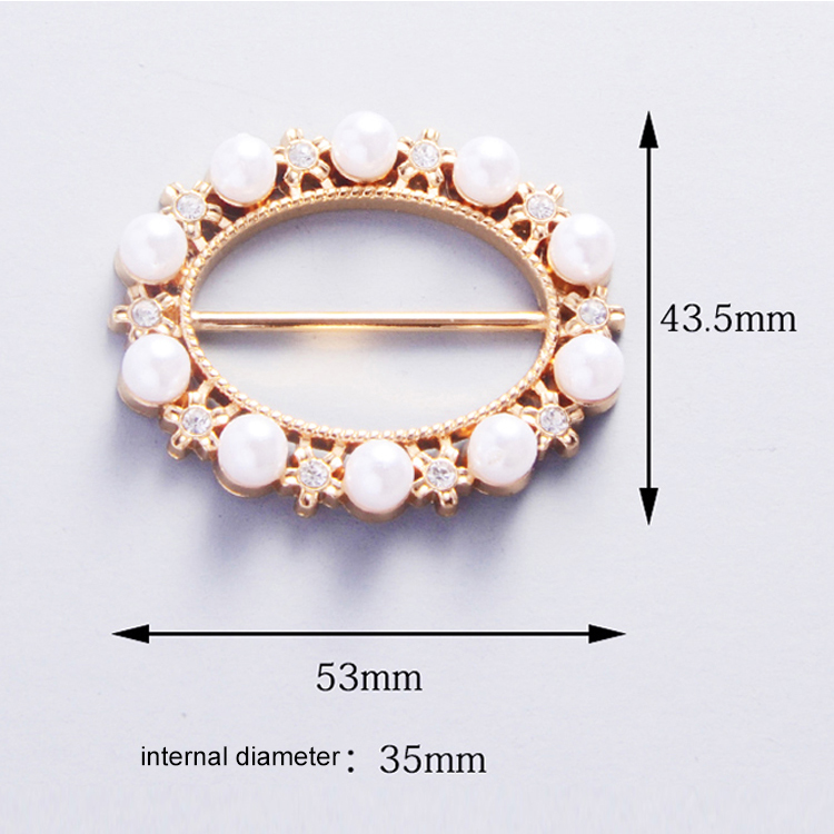 Luxury Golden Gray Unique Style Pearl Decoration Oval Metal Scarf Ring Buckle Iron