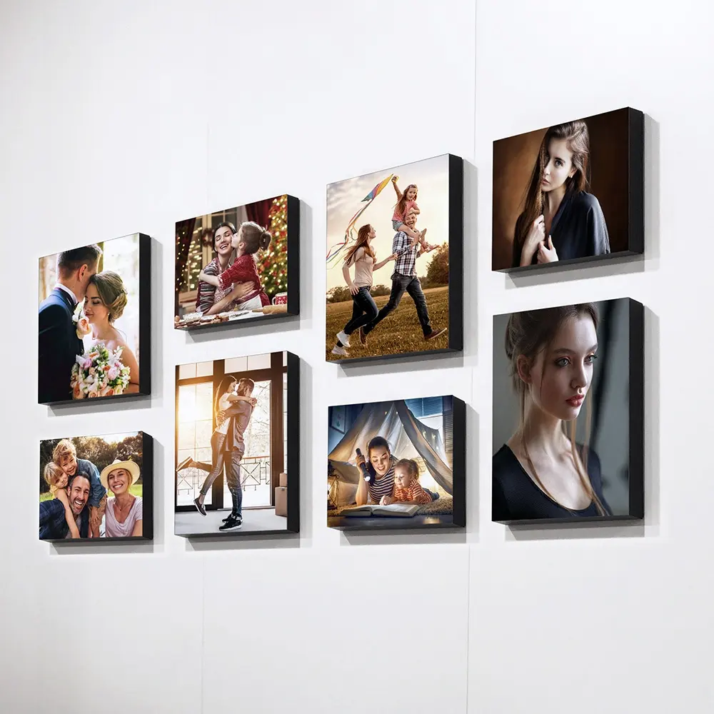 Hot Selling Light Weight Adhesive Diy Photo Tile Restickable Wall Art Photo Block Wood Photo Panel For Living Room Wall Decor