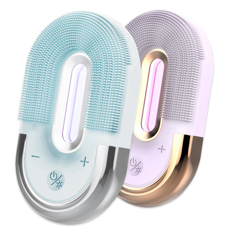 dropshipping 2021 3 in 1 waterproof silicon Facial Cleansing Brush Sonic Face Massager with led light wireless charging