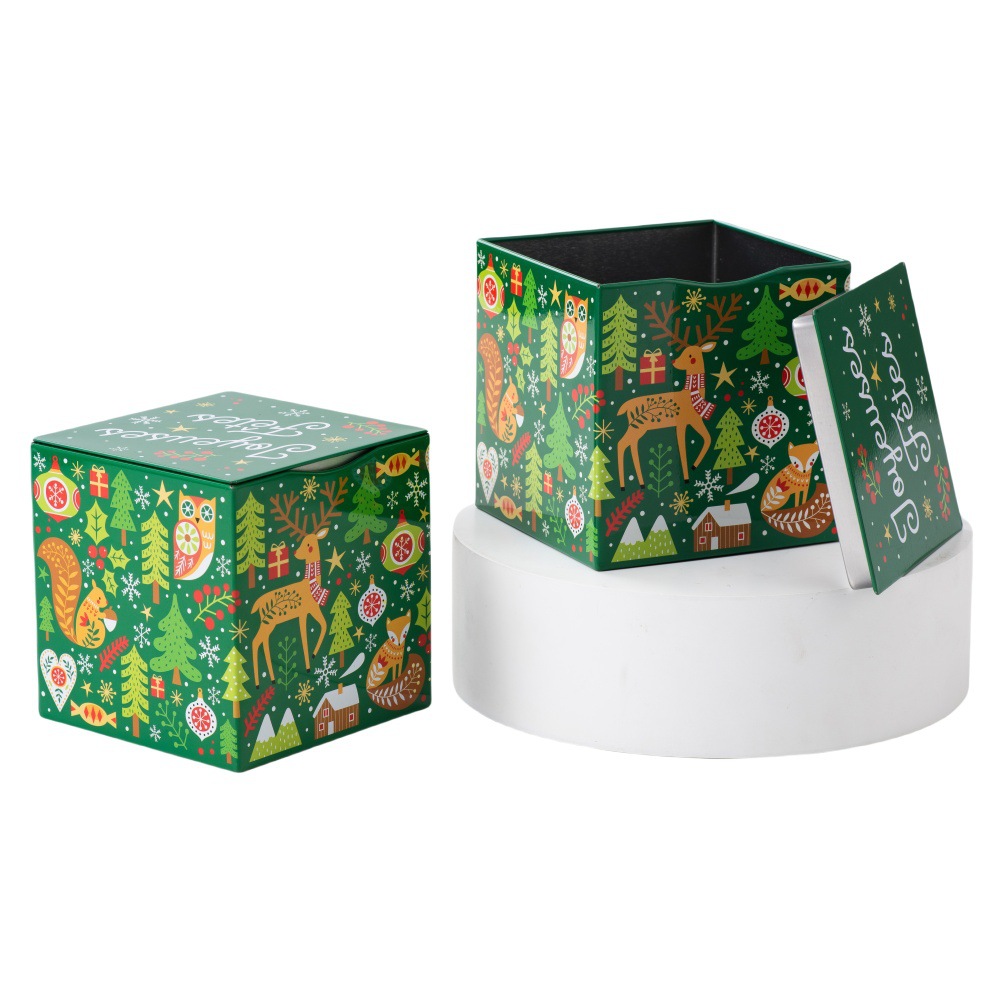 Christmas Square Candy Cookie Metal Tin Container gift Tins Packaging