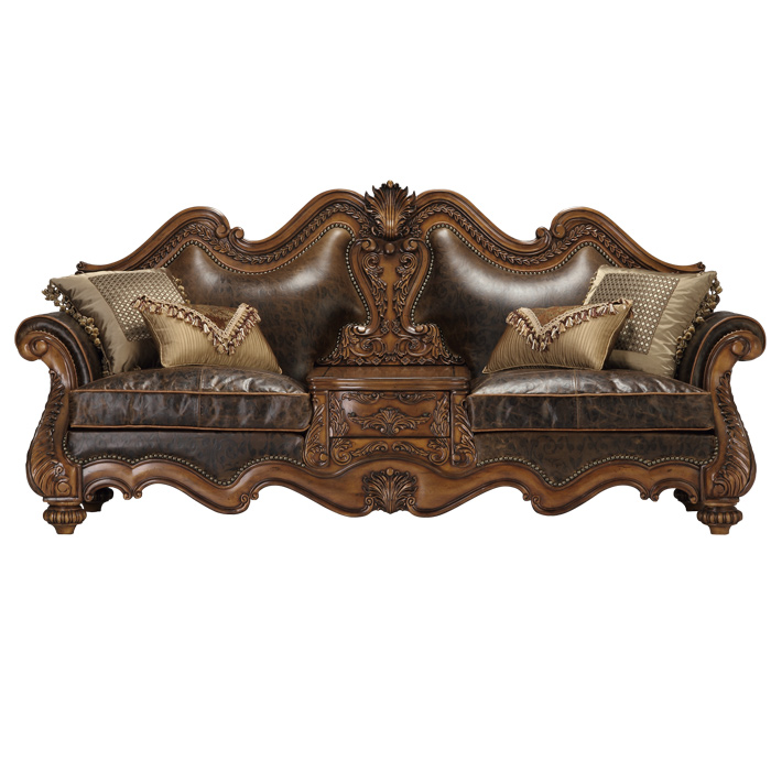 Custom Furniture Premium Wooden Carving Genuine Leather Luxury Hotel Villa Royal Sofa Designs Antique Sofa Set