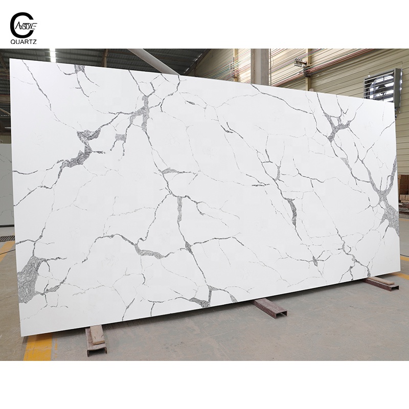 Оптовая продажа с завода CAXSTONE, невидимая белая кварцевая плита Calacatta, искусственный кварцевый камень для кухонных столешниц