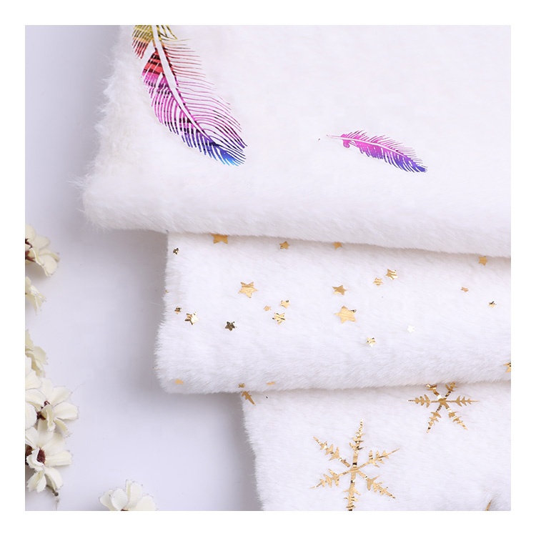 Gold Foil Print Faux Rabbit Fur Plush Fabric