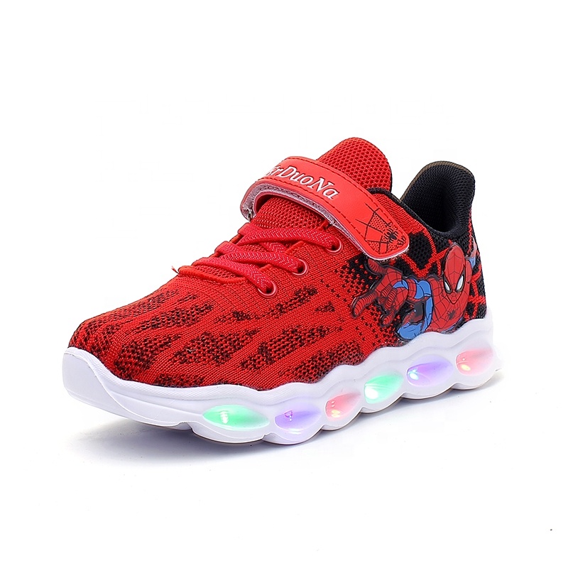 New style children's shoes flying web spiderman light shoes 2019