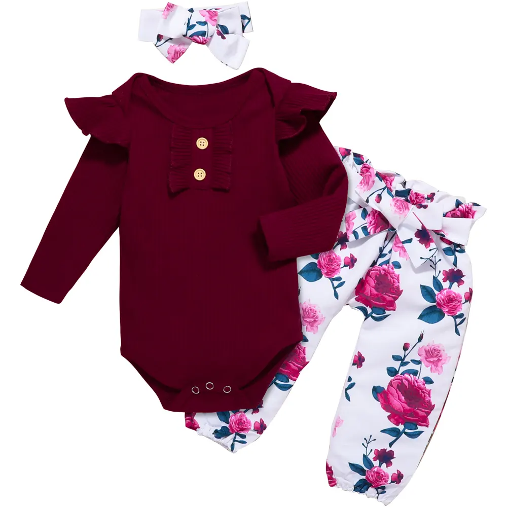 High Quality Fast Delivery Spring Baby Girl Clothing Sets Floral Baby Clothes Set 3Pcs Baby Girls Clothes Set
