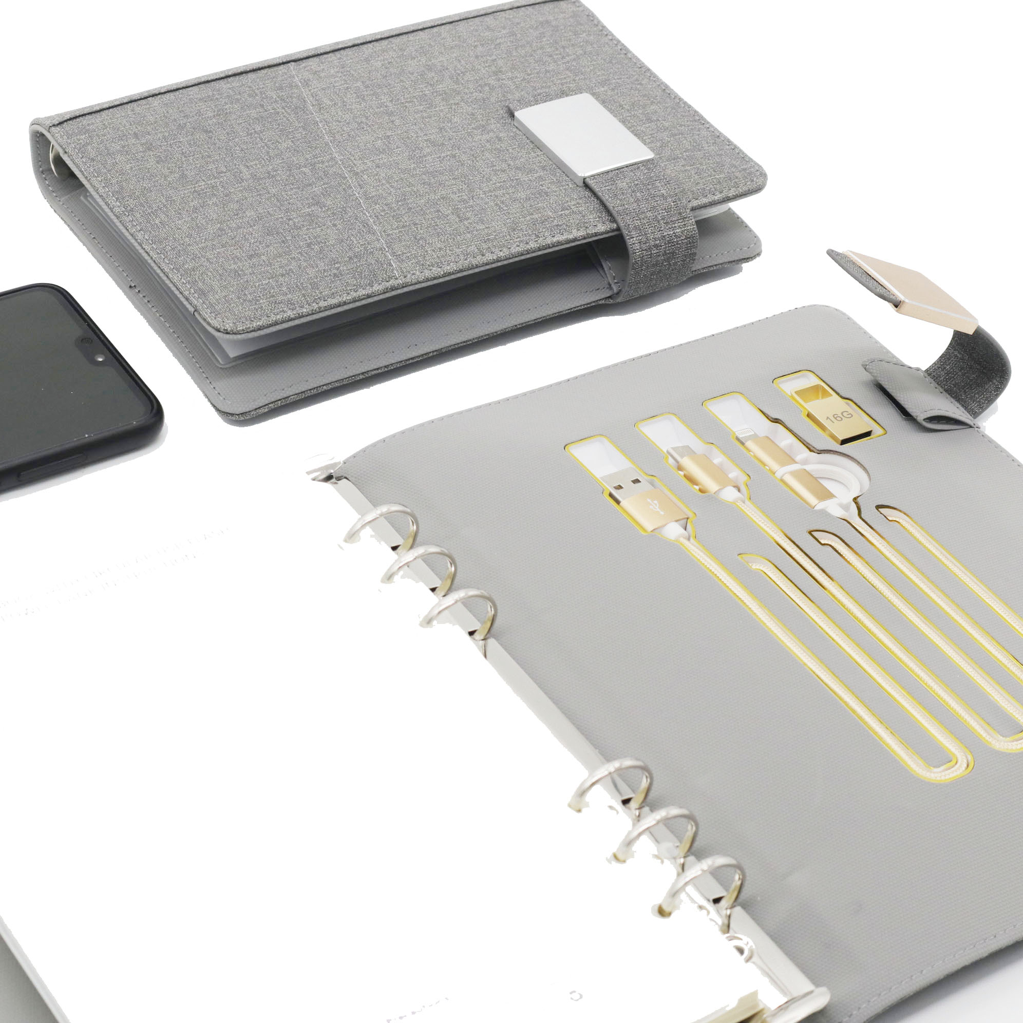 Free Sample Custom Oude power bank notebook hot sale custom refillable wireless charging notebook with powerbank and usb
