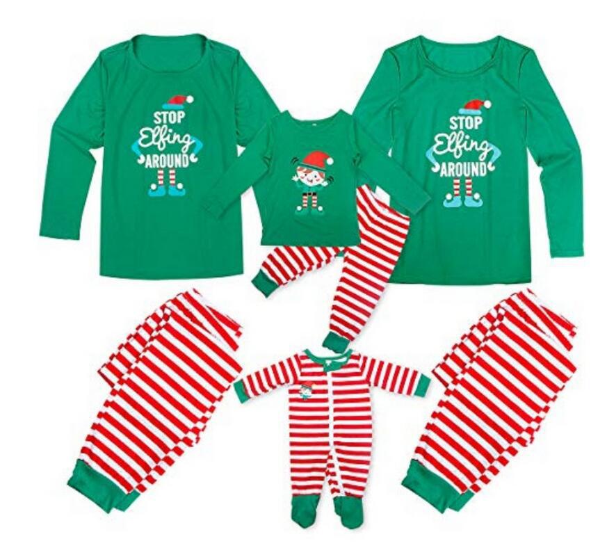 Family Matching Outfits Wholesale Fashion Printed Stripe Home Wear Loungewear Mom and Me Sleepwear Family Christmas Pajamas Set