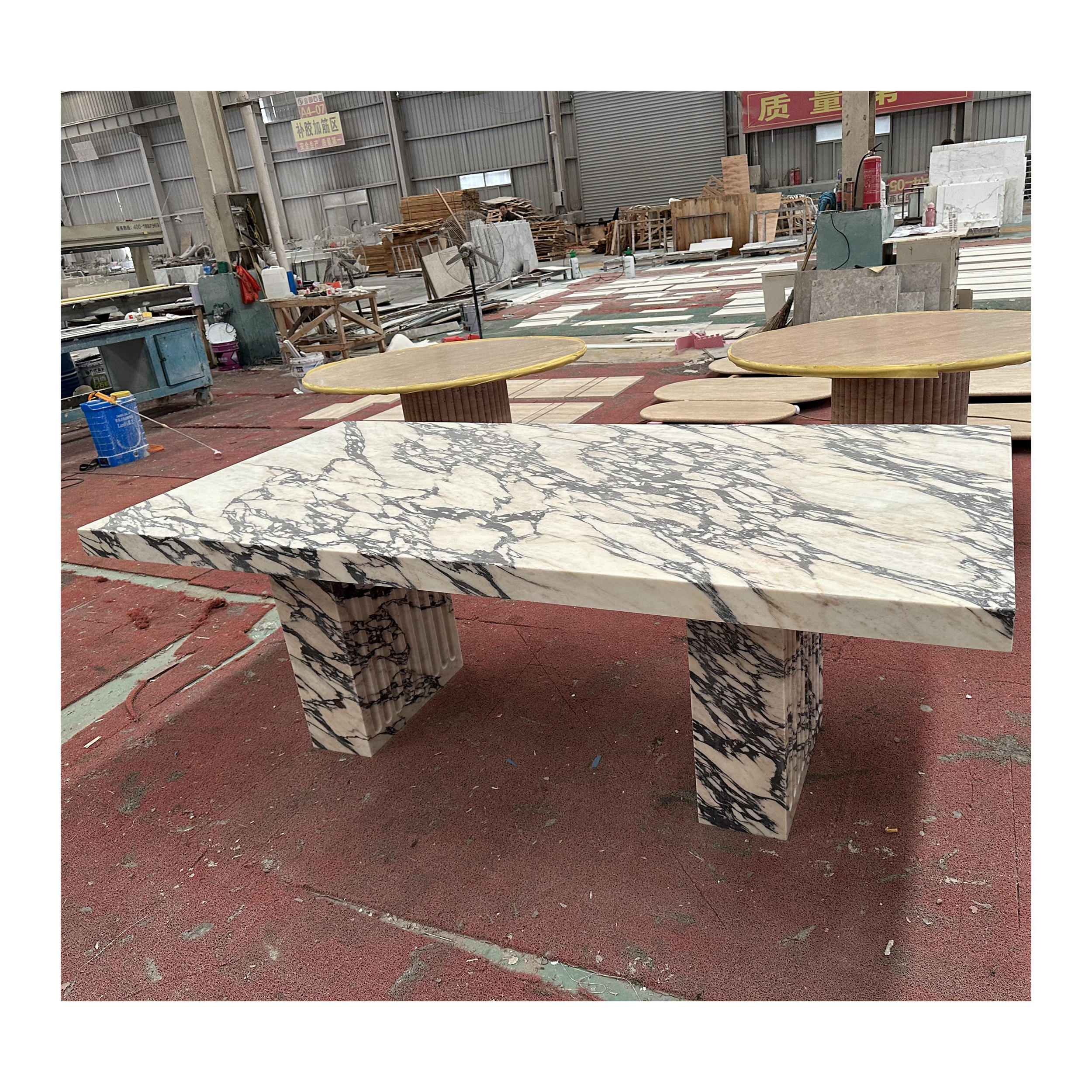 Роскошный Прямоугольный Обеденный стол из натурального мрамора Calacatta Viola Marble обеденный стол