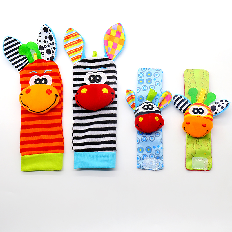 2021 New Baby animal wrist rattles educational toy baby watch with socks to shake the wrist A pair of baby animal wrist rattles