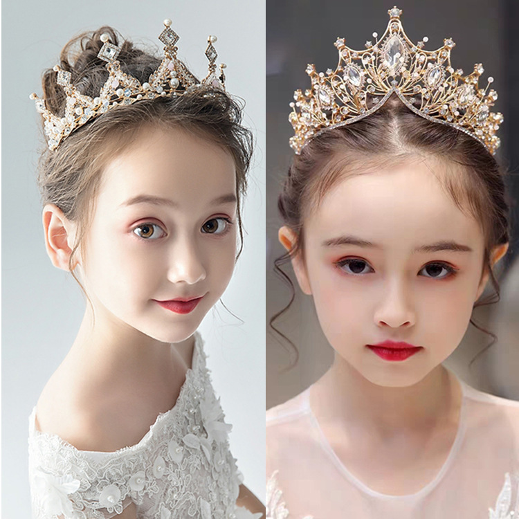 Crown headdress children's Princess Diamond Korean crown crystal hair hoop birthday photo crown girl's hair ornament