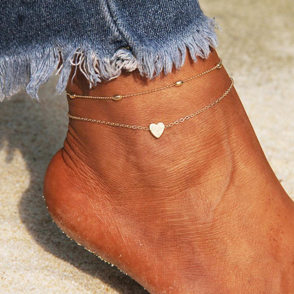 Fashion New Design Silver Fancy Anklets Foot Jewelry Custom Gold Heart Stainless Steel Chain Ankle
