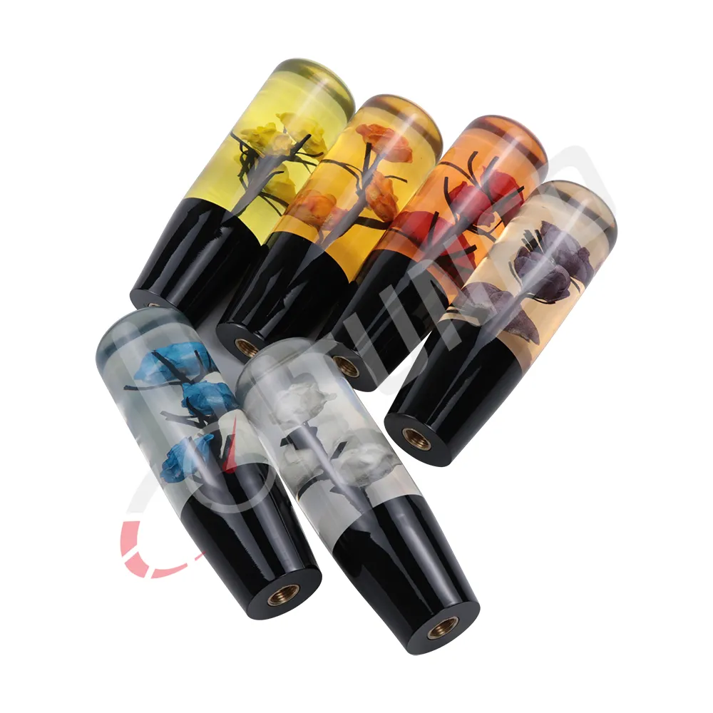 Universal JDM Style Gear Shift Knob Clear Crystal Real Flowers 150mm Aluminum Alloy Factory Sale Customized