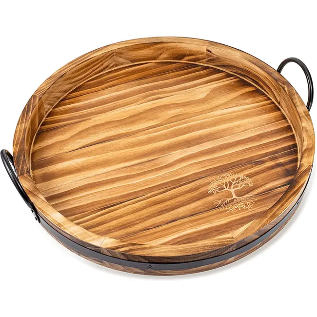 Wooden Tray Hot Sale Wooden Serving Tray Circle Charcuterie Tray 24 Inch Round Wooden Tray
